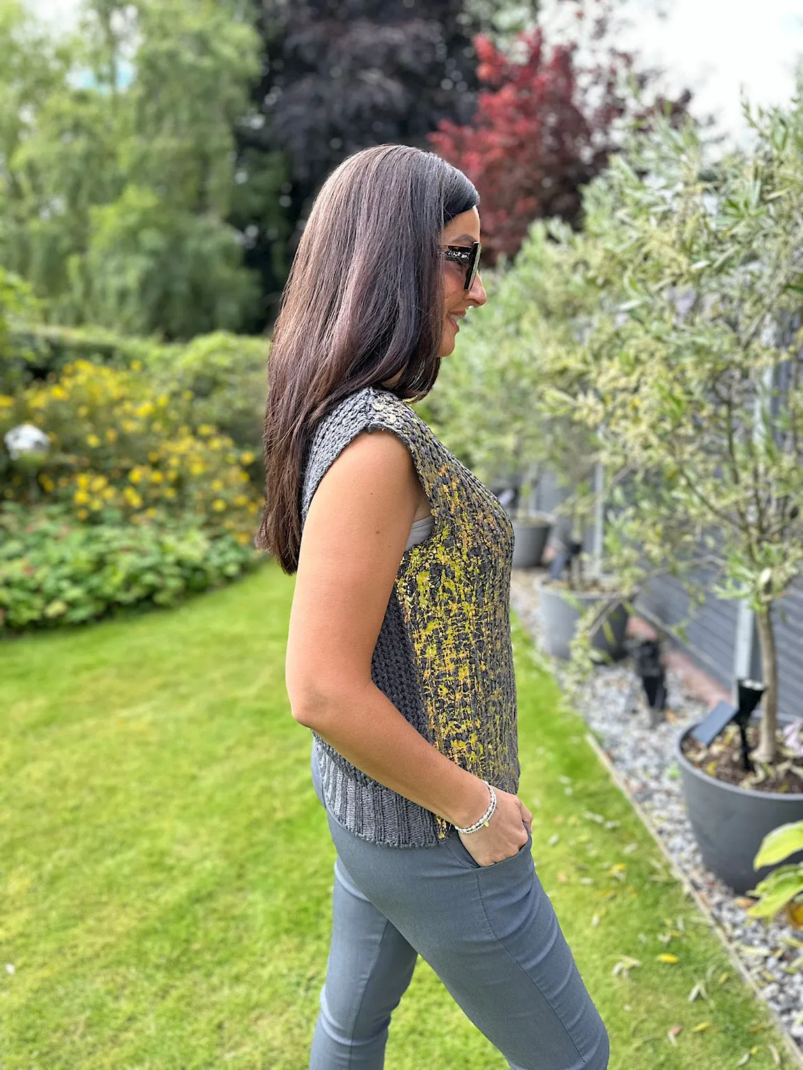 Charcoal Gold Detail Jumper Vest Jeanette