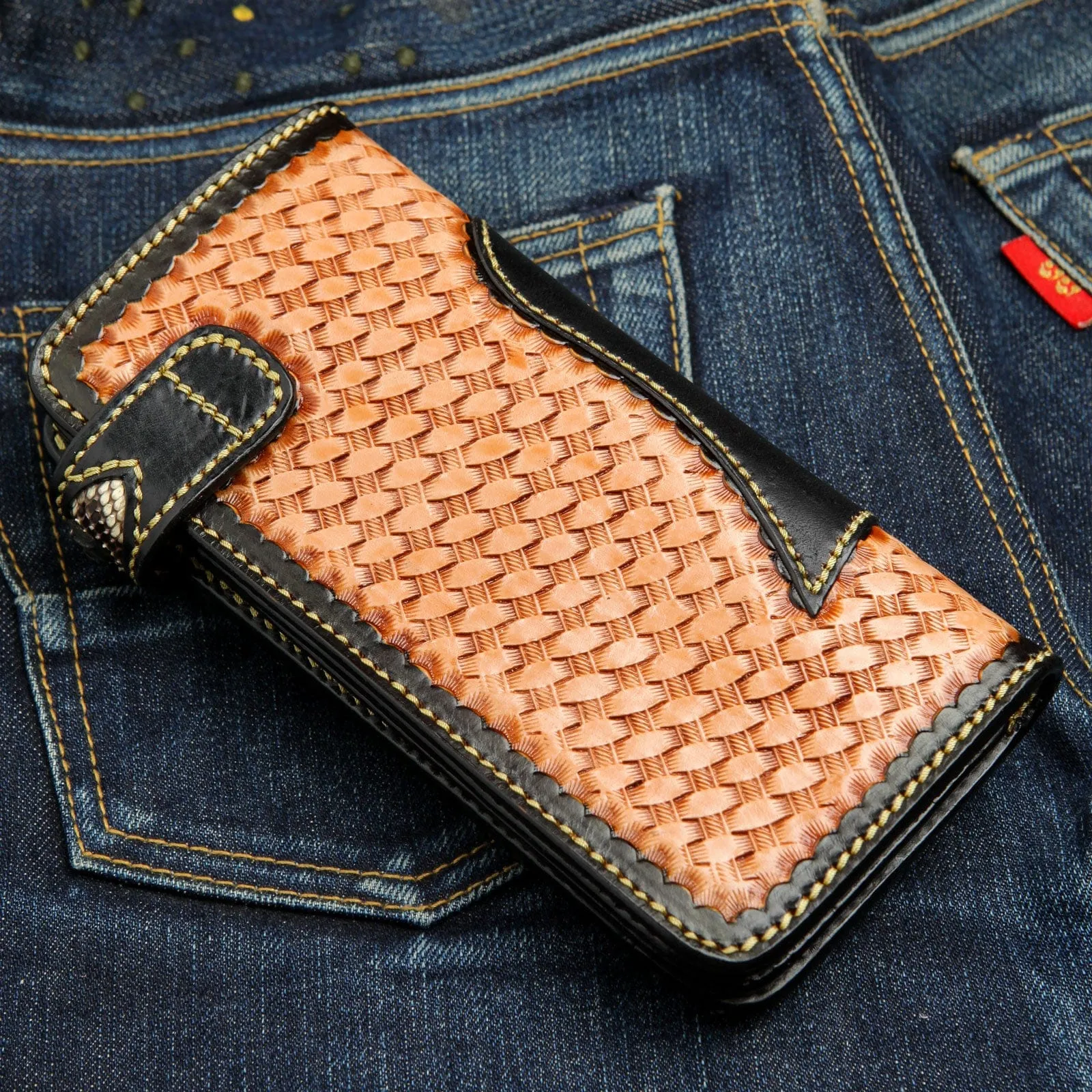 Cobra Snake Skin Woven Cowboy Western Leather Tribal Biker Wallet