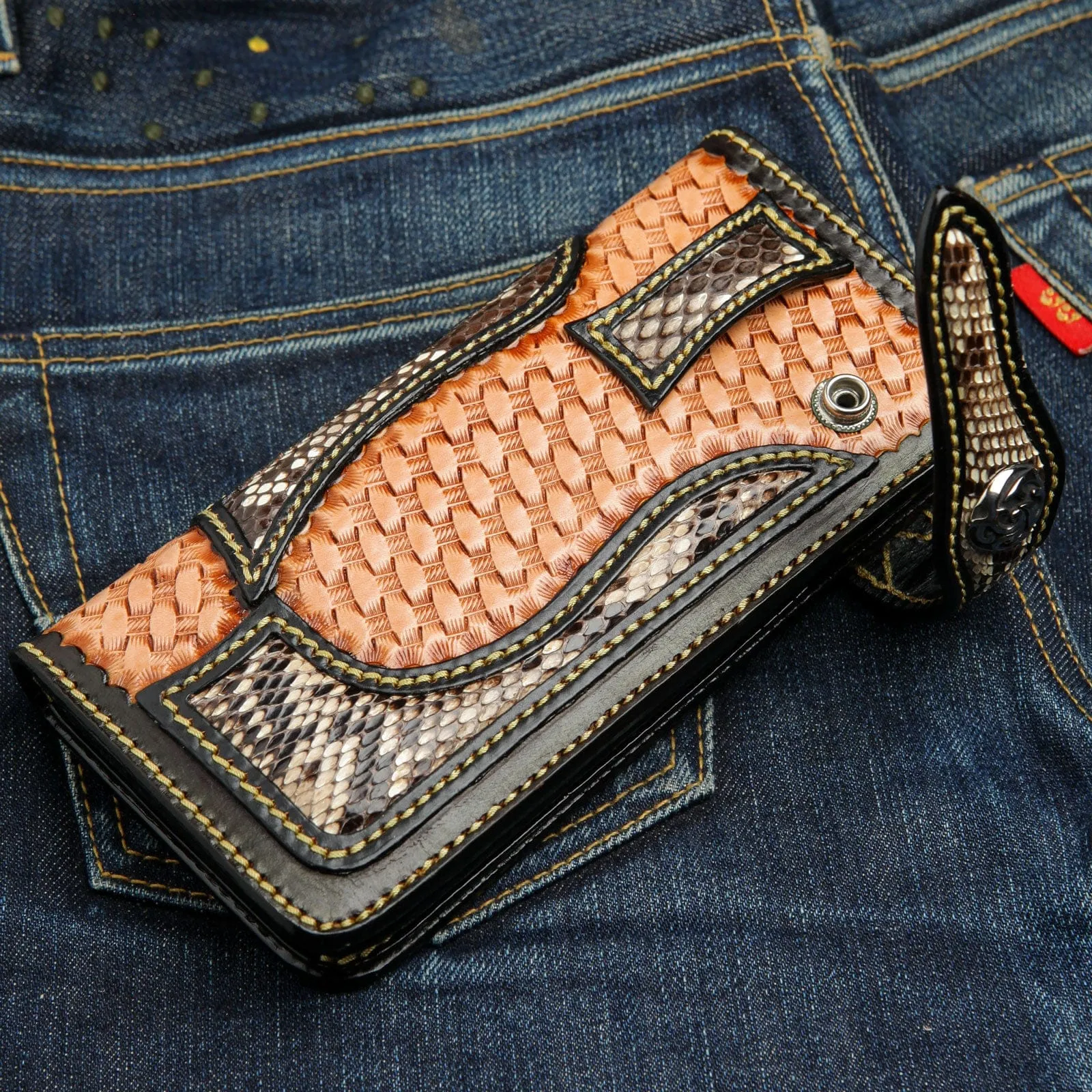 Cobra Snake Skin Woven Cowboy Western Leather Tribal Biker Wallet