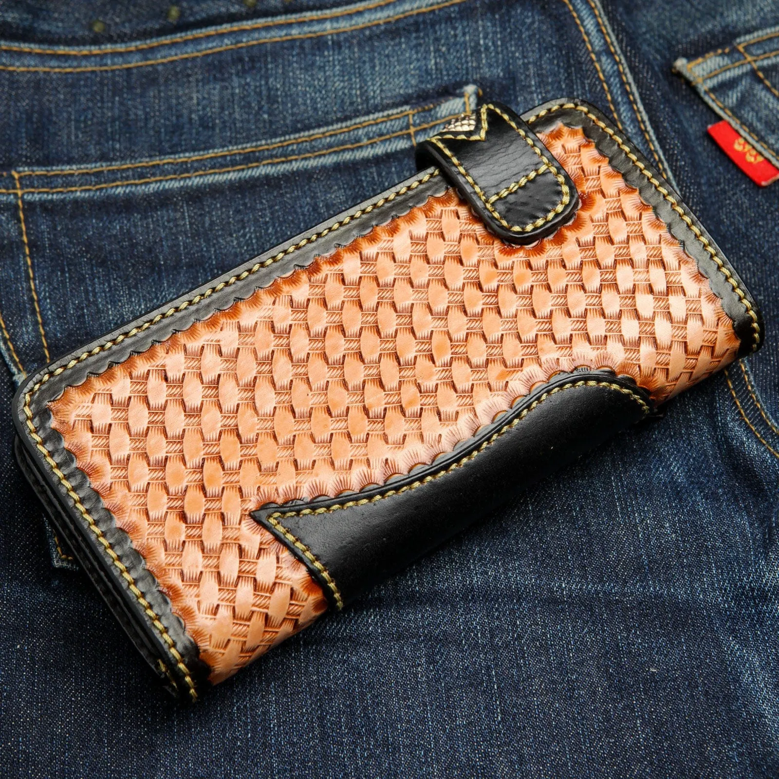 Cobra Snake Skin Woven Cowboy Western Leather Tribal Biker Wallet