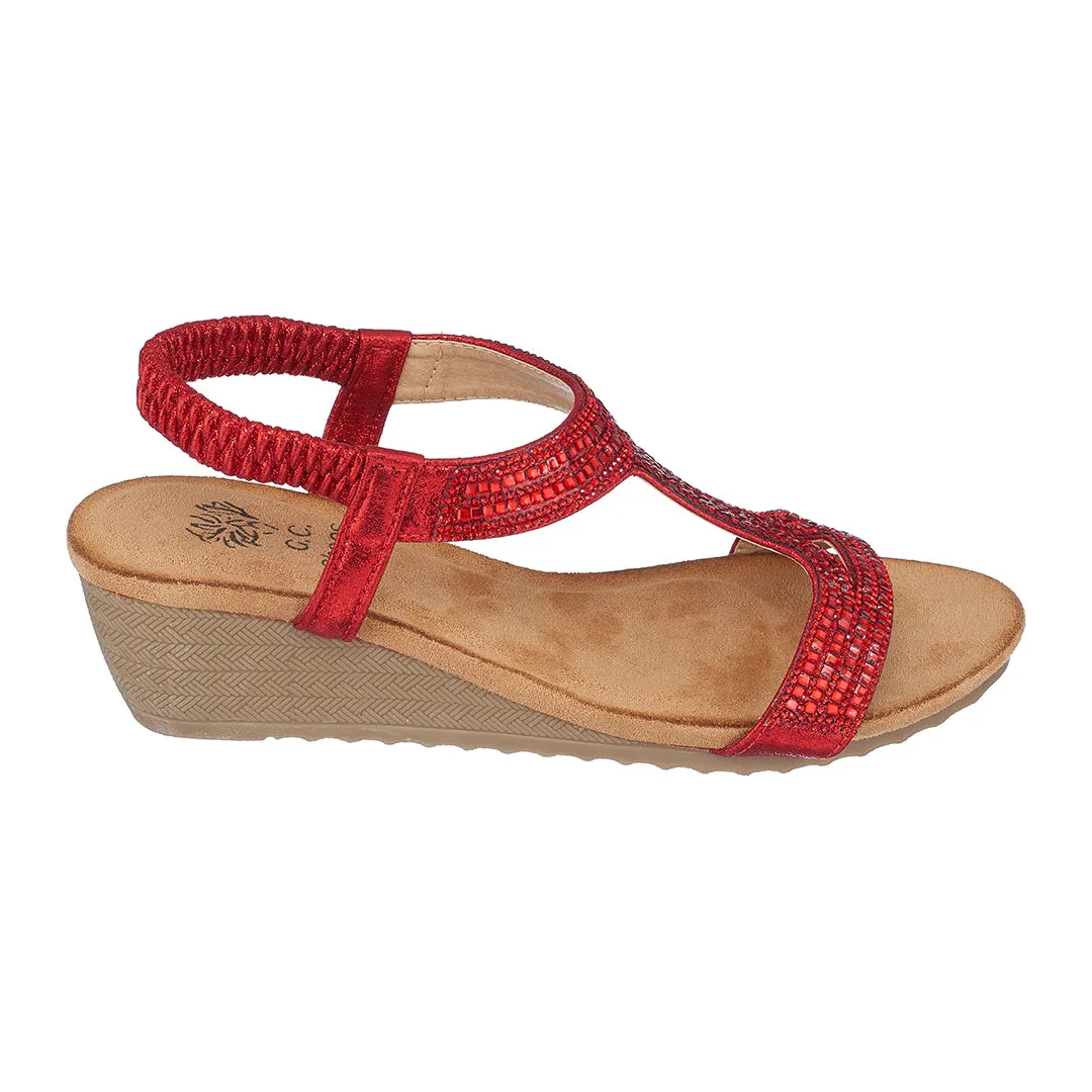 Coretta Red Wedge Sandals