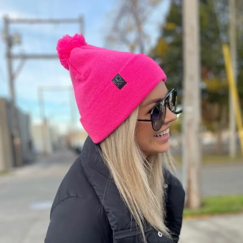 Cuffed Knit Pom-Pom Beanies: MISC COLORS