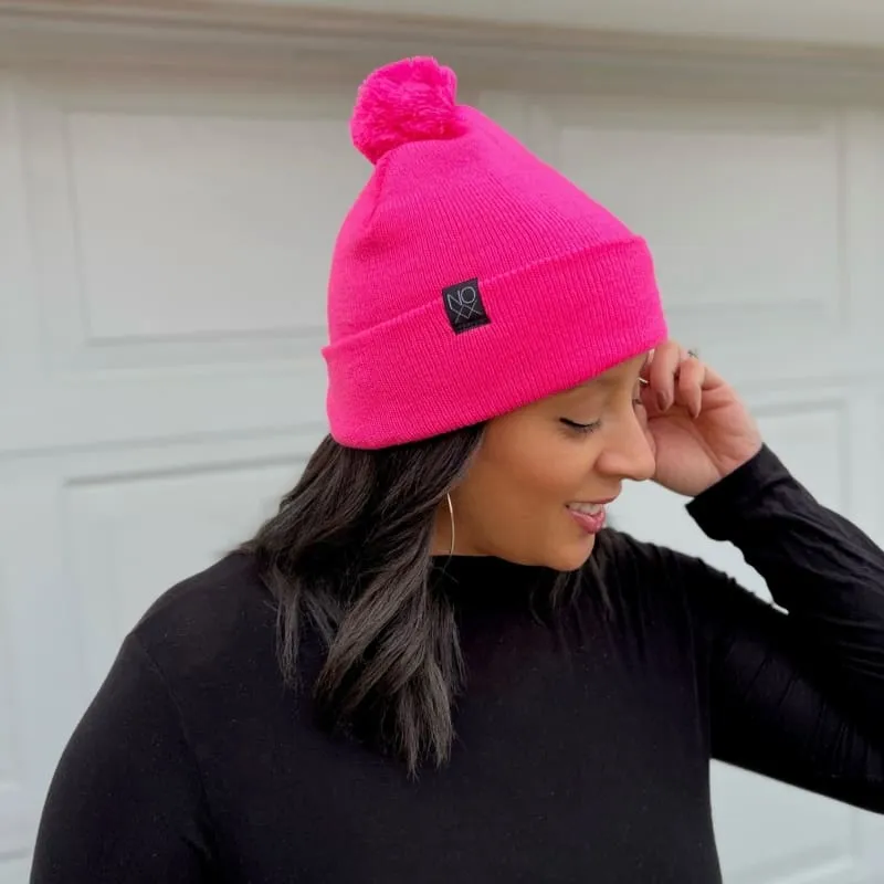 Cuffed Knit Pom-Pom Beanies: MISC COLORS