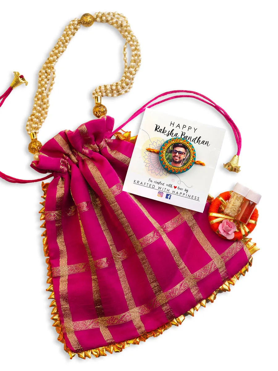 Customised Photo Rakhi (Round) (Roli Chawal + Decorative Pouch)