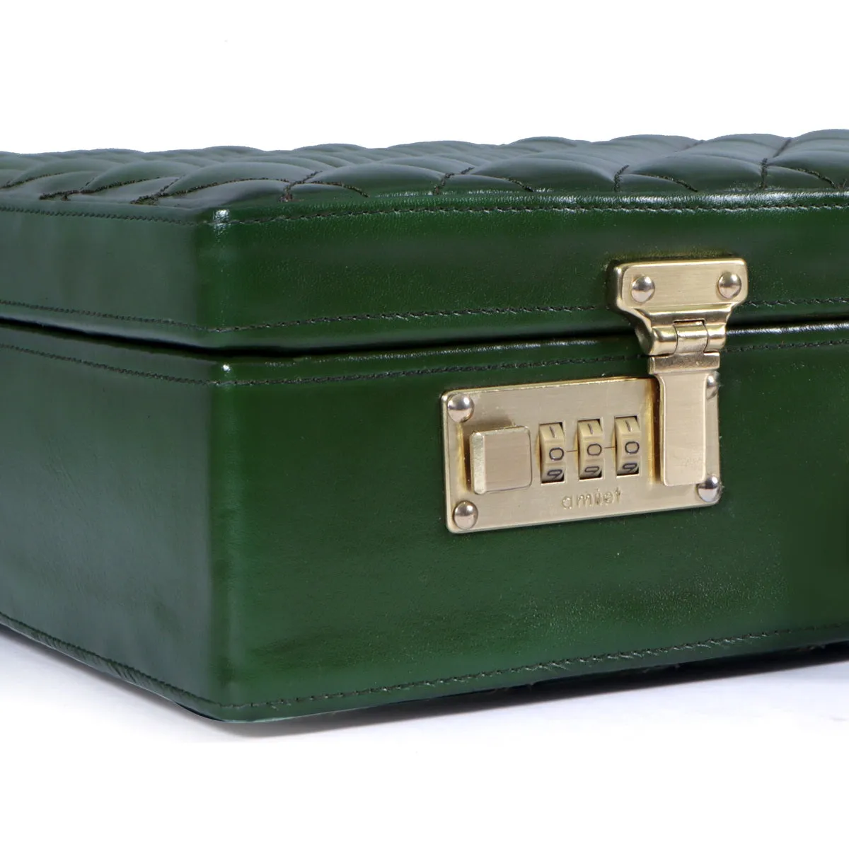 Customized Office Briefcase in Green Diamond Stitched Pattern