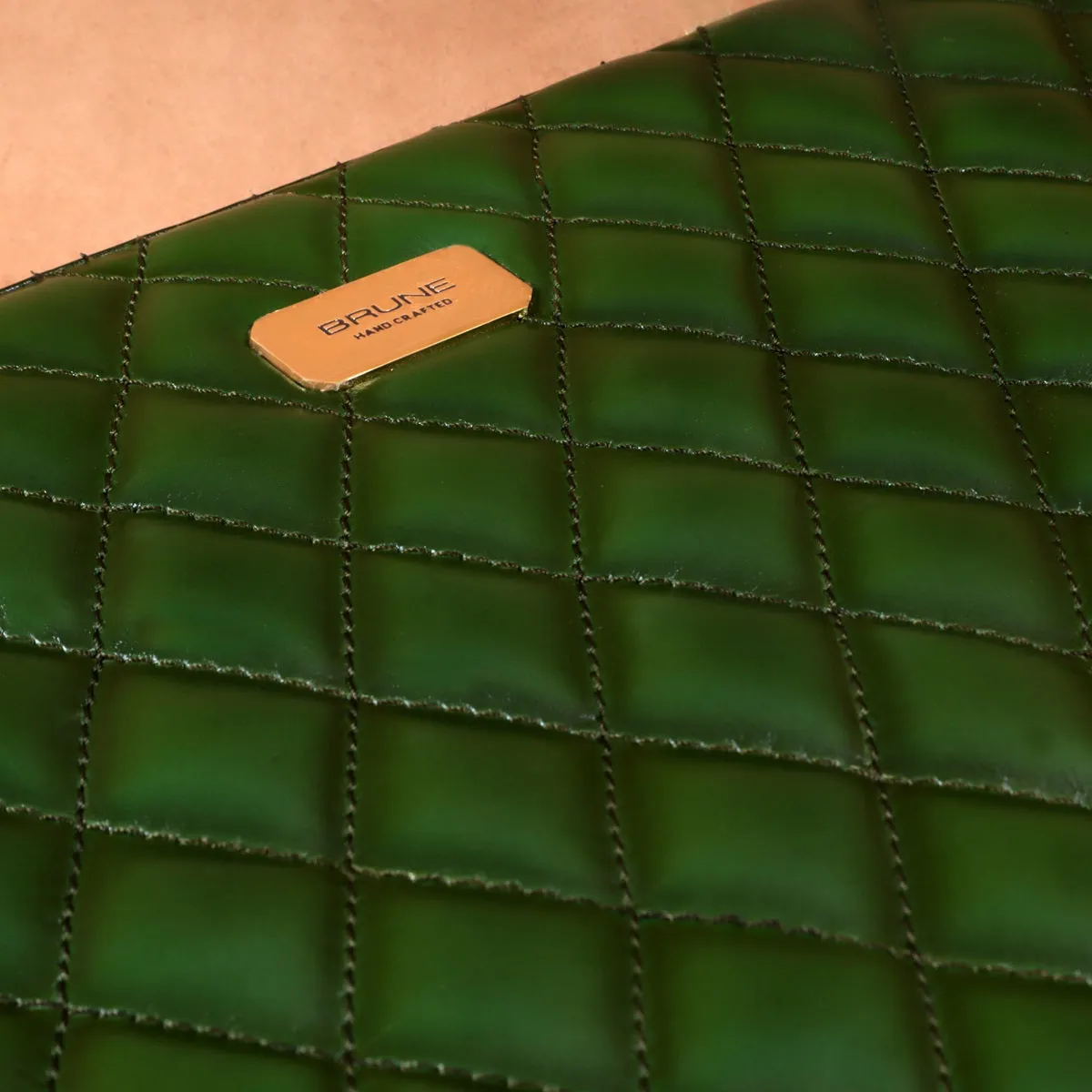 Customized Office Briefcase in Green Diamond Stitched Pattern