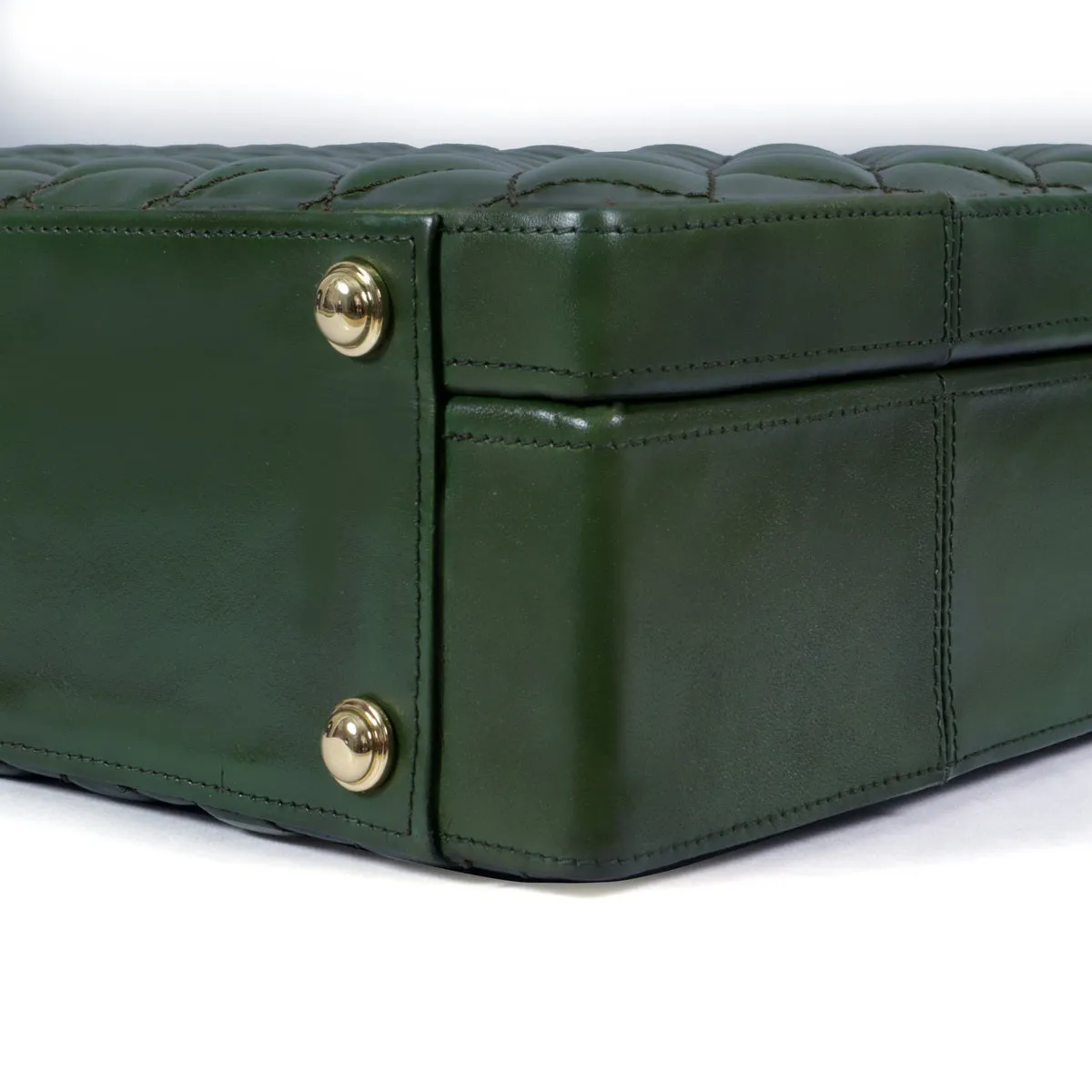 Customized Office Briefcase in Green Diamond Stitched Pattern