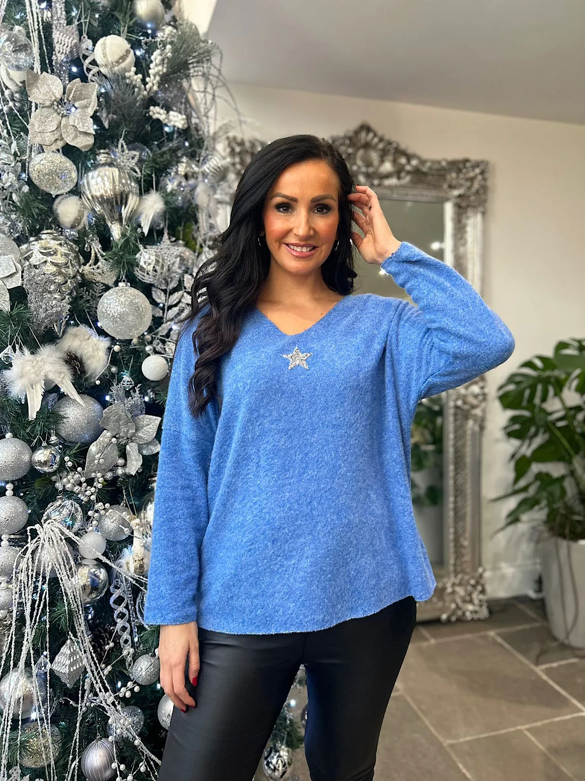 Denim Embellished Star Soft Knit Daphne