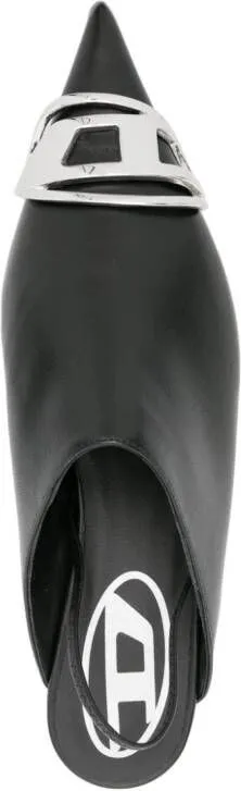 Diesel logo-plaque leather mules Black