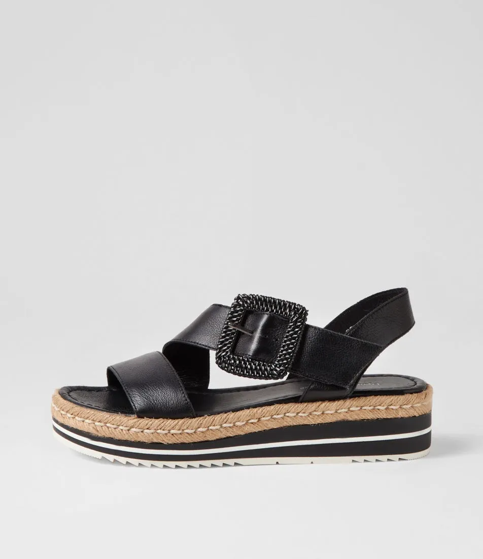 DJANGO & JULIETTE Atory Black Leather Espadrilles