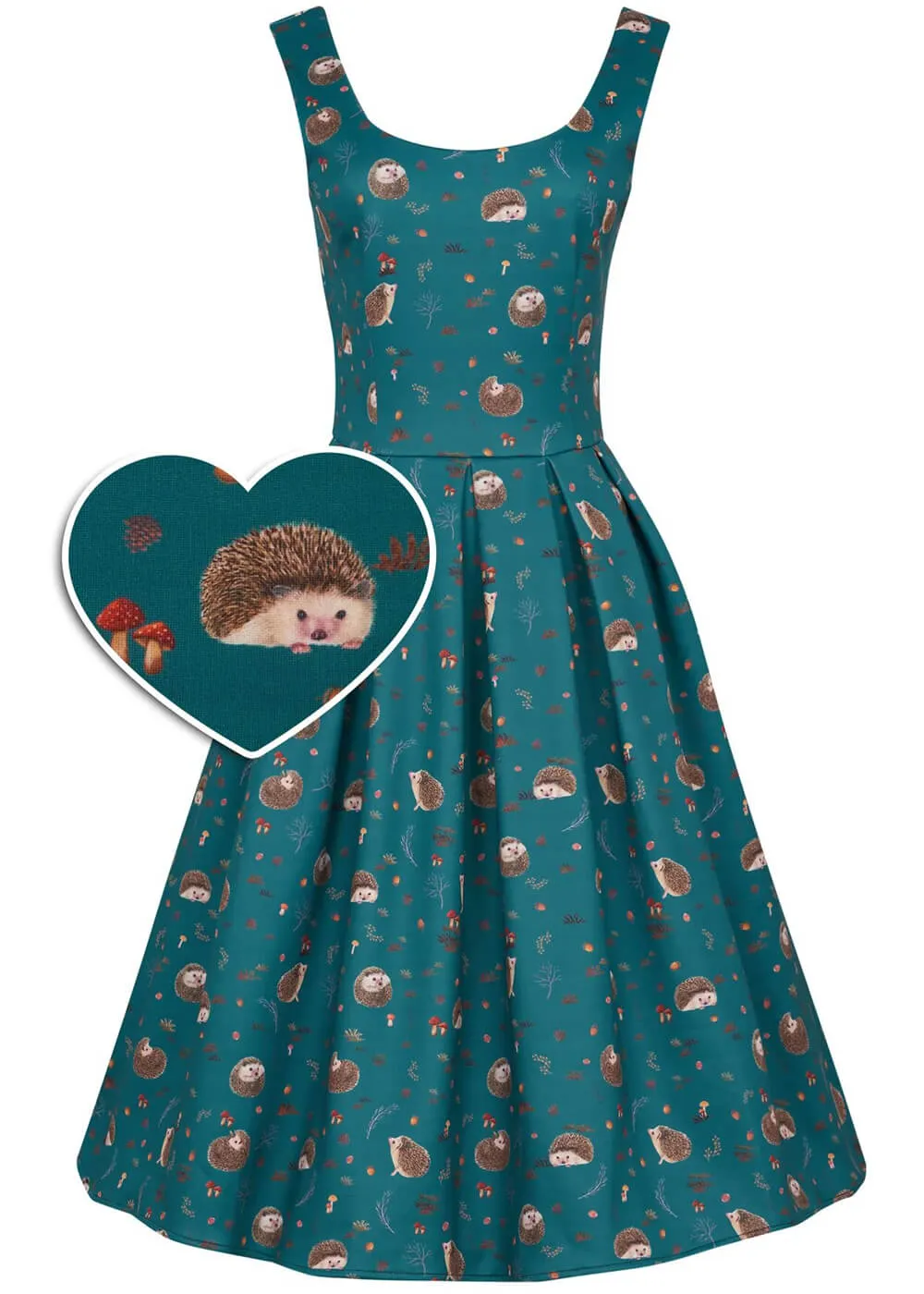 Dolly & Dotty Amanda Hedgehog 50's Swing Dress Teal