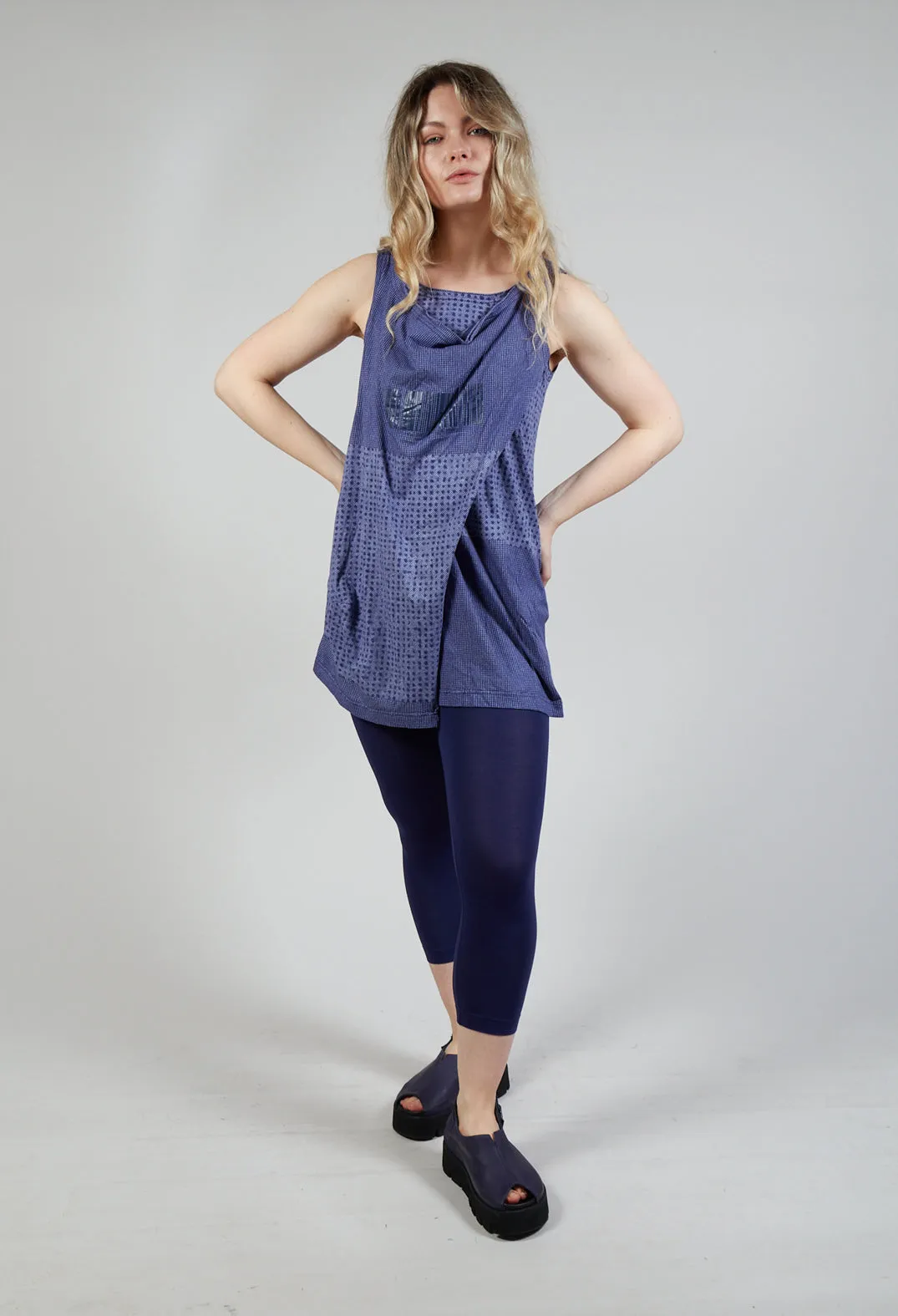 Draped Jersey Vest Top in Azur Print