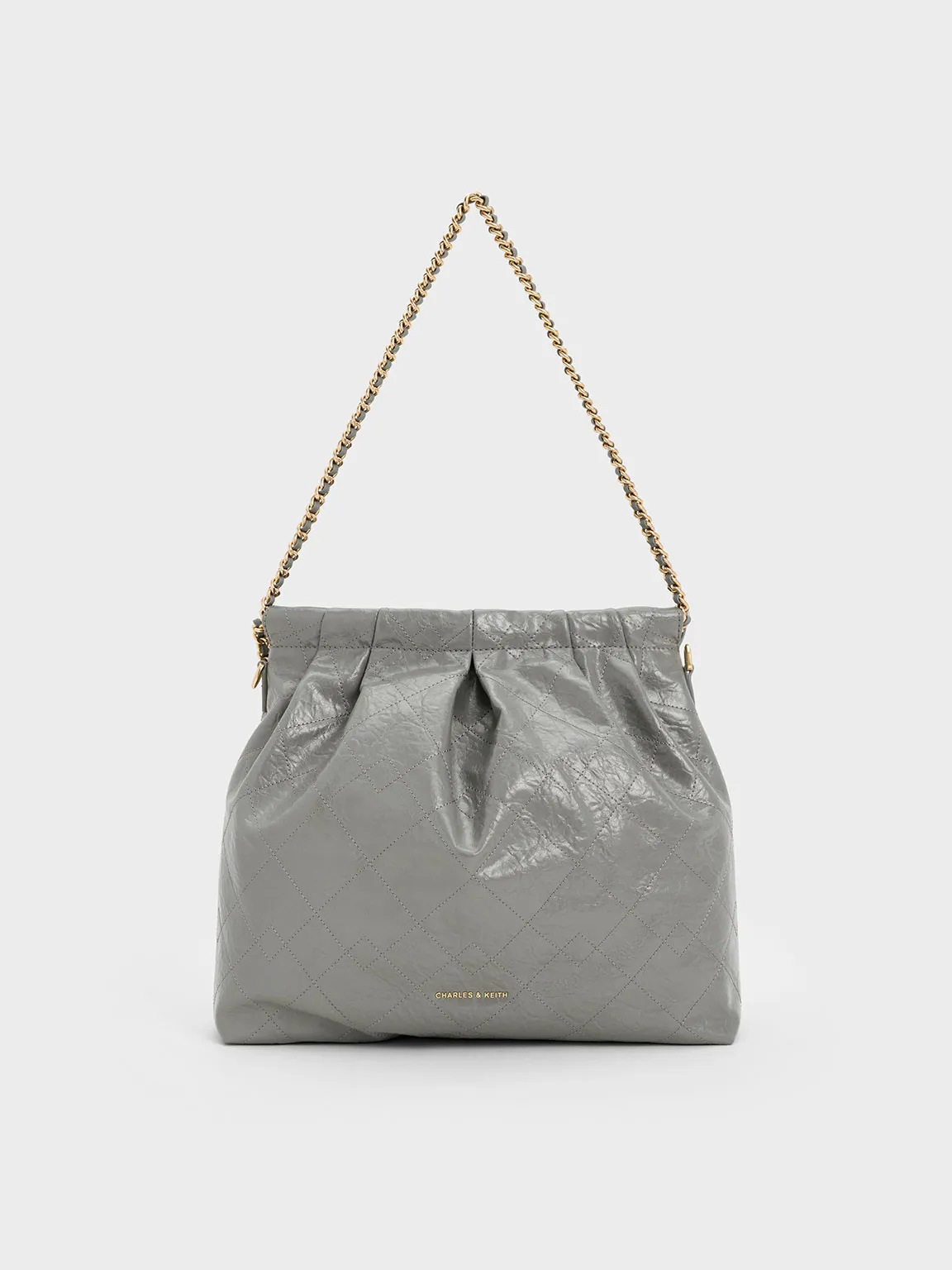 Duo Double Chain Hobo Bag - Grey