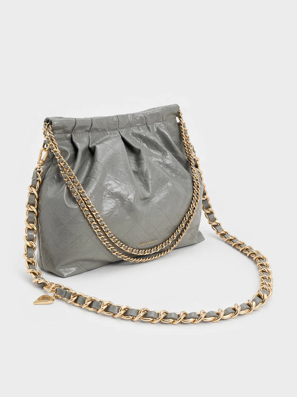 Duo Double Chain Hobo Bag - Grey