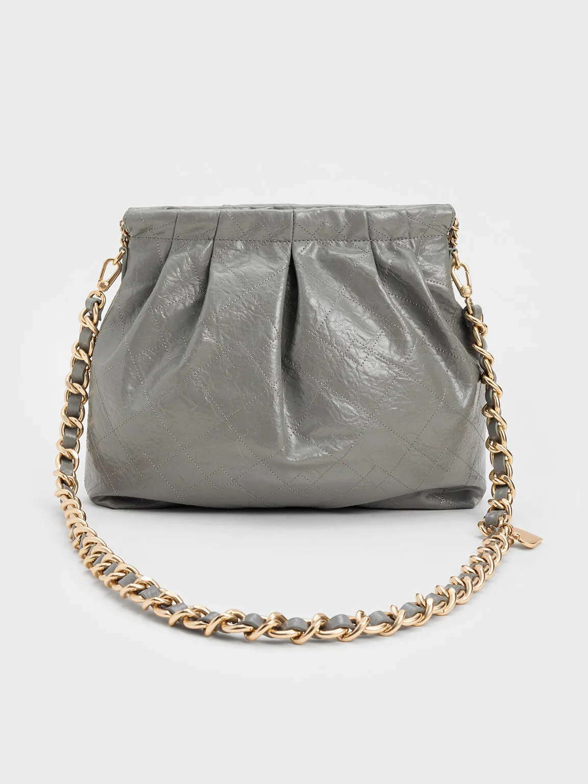 Duo Double Chain Hobo Bag - Grey