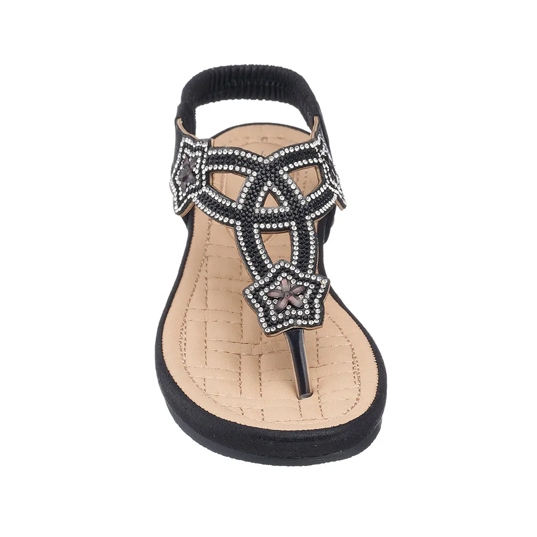 Eva Black Flat Sandals