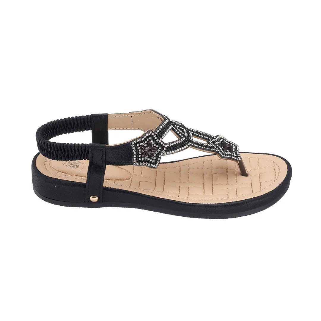 Eva Black Flat Sandals