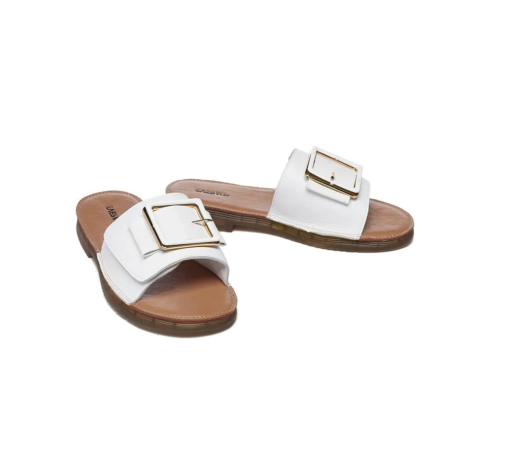 EVERAU Women Leather Buckle Top Ultra Soft Slides Bera