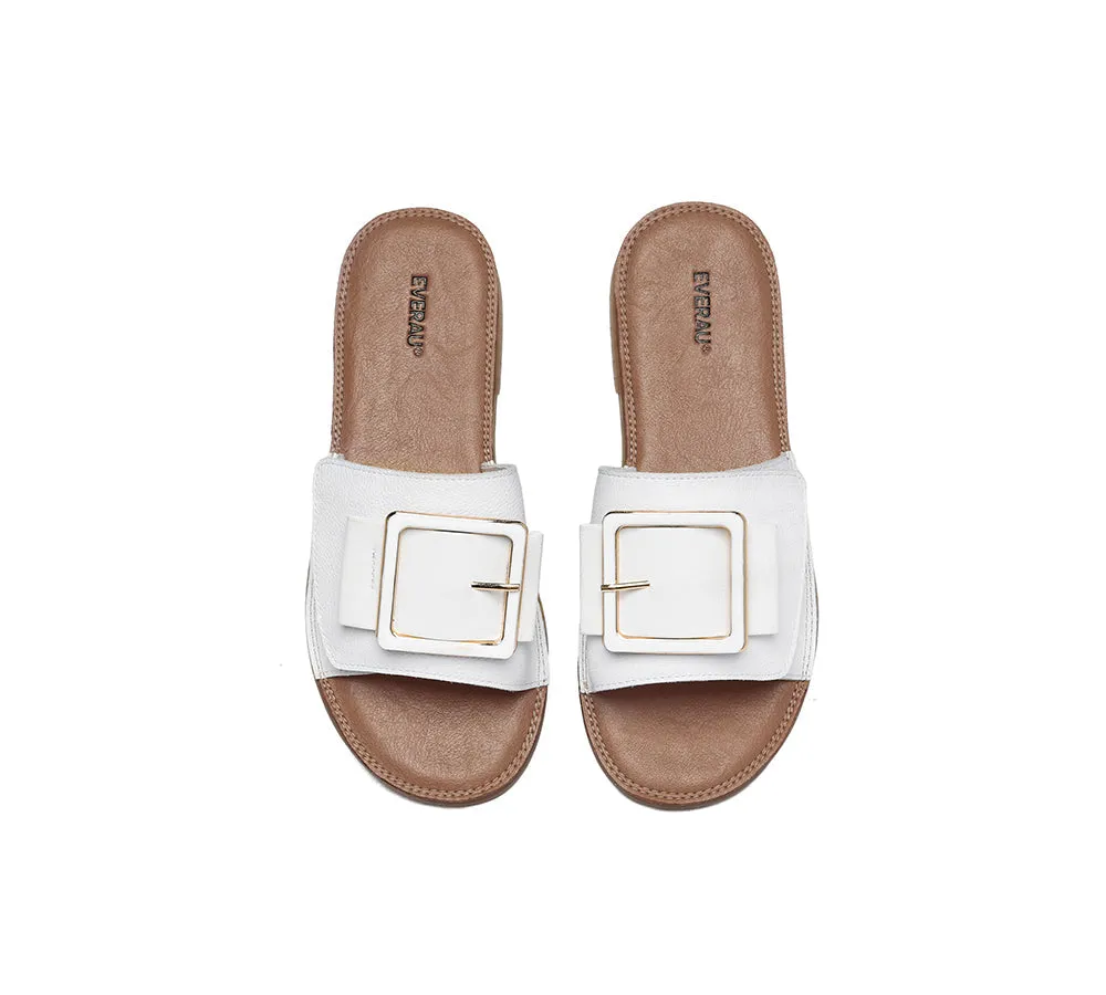 EVERAU Women Leather Buckle Top Ultra Soft Slides Bera