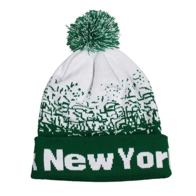 Fashion Unisex Men Women NewYork Letter Baggy Warm  Wool Knit Beanies Female Male Skull Slouchy Knitted Caps Hat Men SM6