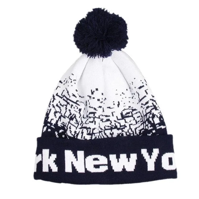 Fashion Unisex Men Women NewYork Letter Baggy Warm  Wool Knit Beanies Female Male Skull Slouchy Knitted Caps Hat Men SM6