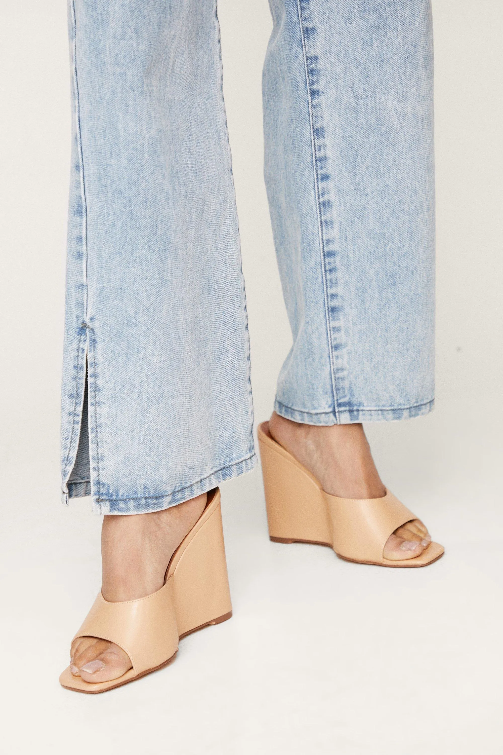 Faux Leather Open Toe Mule Wedges