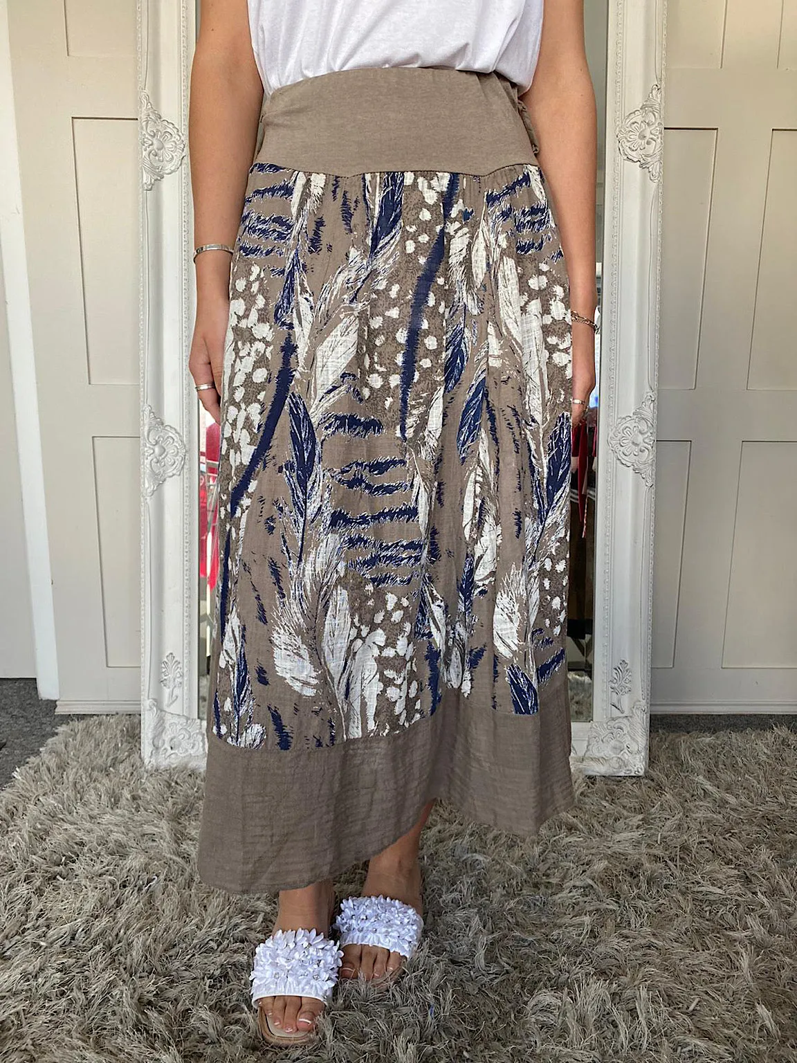 Feather Print Skirt