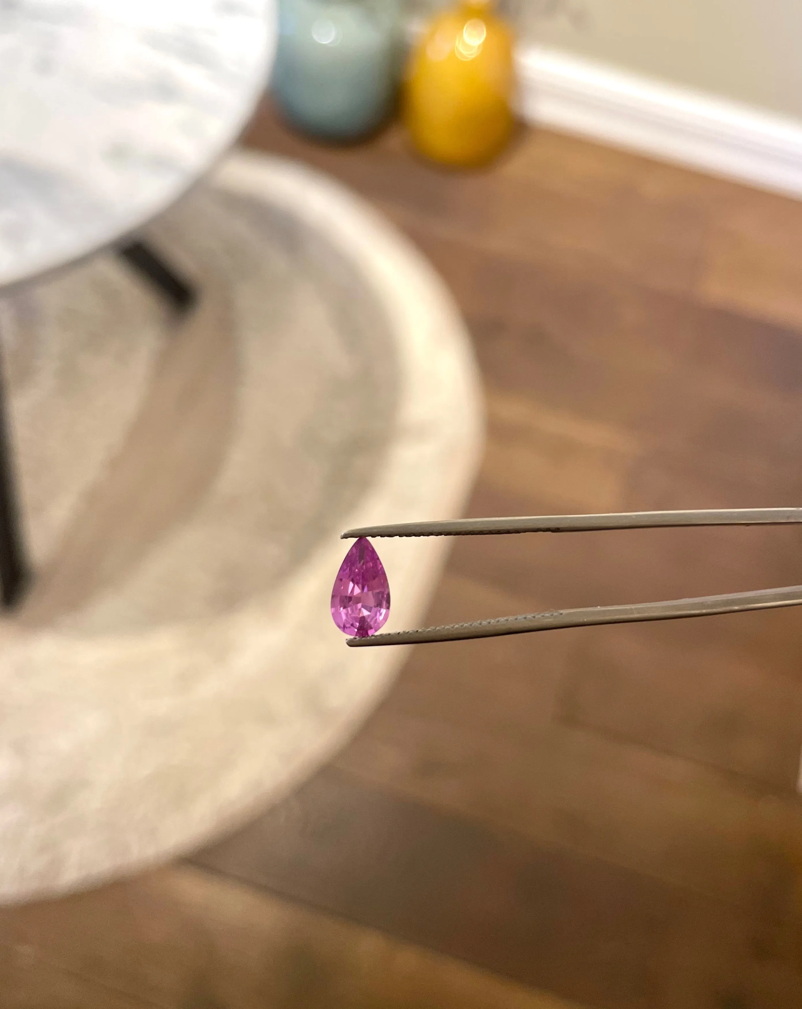 Finished: New Auction Alert: Gemstone Auction! Drop-Shaped, Untreated, Eye-Clean Fuchsia Pink Sapphire, 0.96 CT