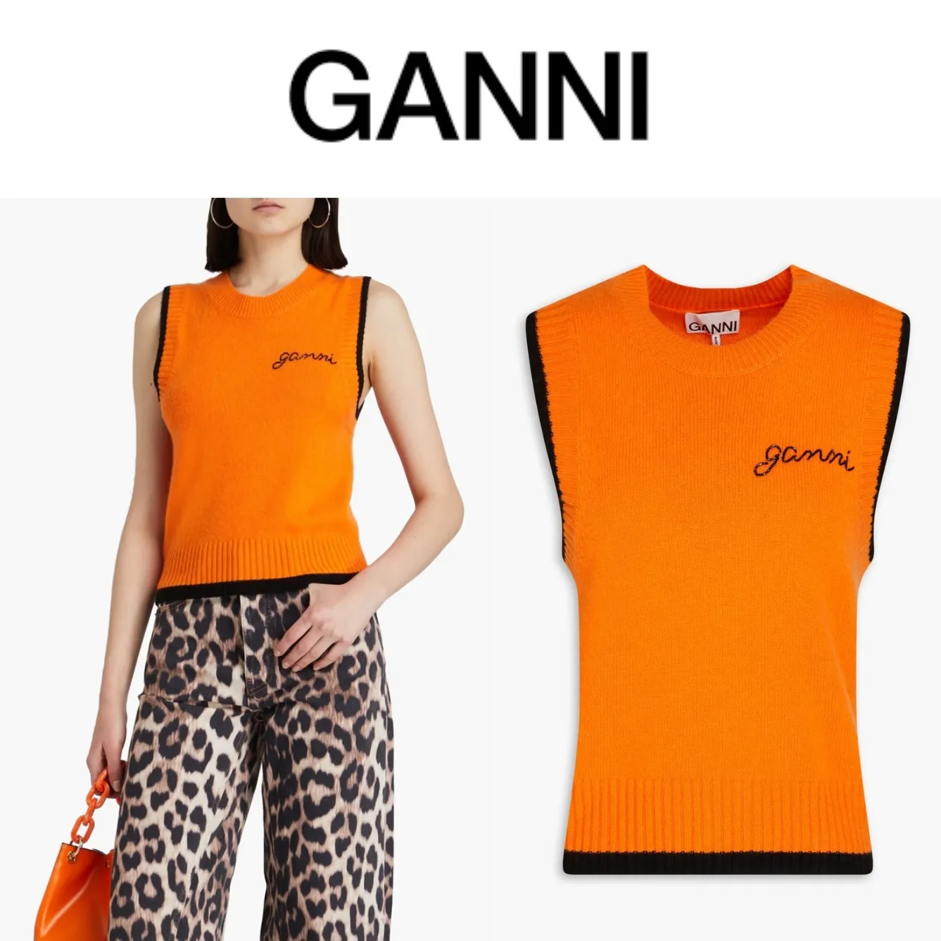 Ganni  |Crew Neck Casual Style Wool Cashmere Sleeveless Street Style