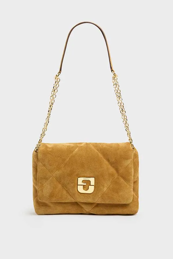 Gerard Darel LE FANNY QUILTED SUEDE LEATHER CROSSBODY BAG