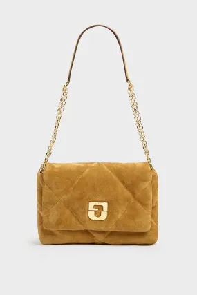 Gerard Darel LE FANNY QUILTED SUEDE LEATHER CROSSBODY BAG