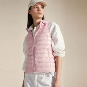 Gilet con cappuccio Donna Ciesse Piumini Alya Smanicato leggero Rosa pastello in nylon leggero PE24