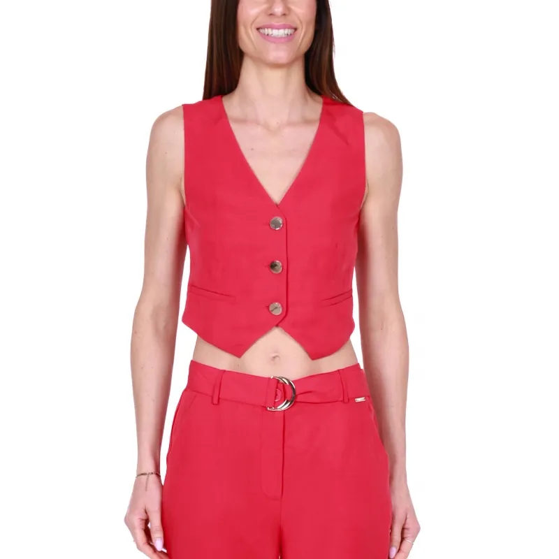 GILET IN MISTO LINO, ROSSO