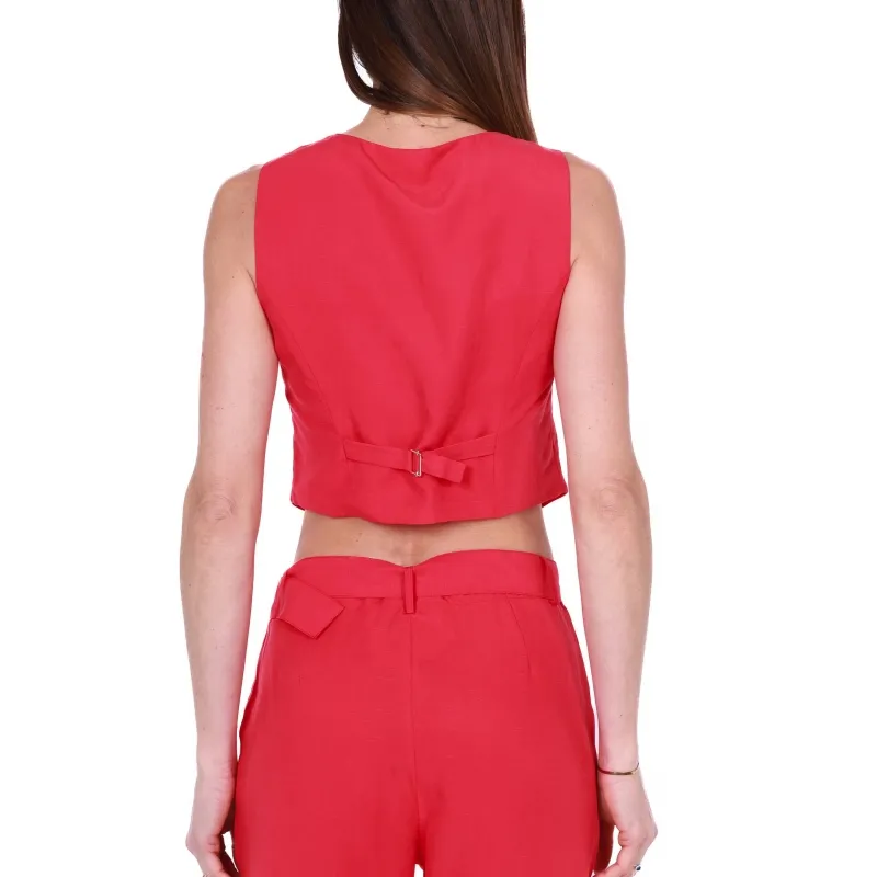 GILET IN MISTO LINO, ROSSO