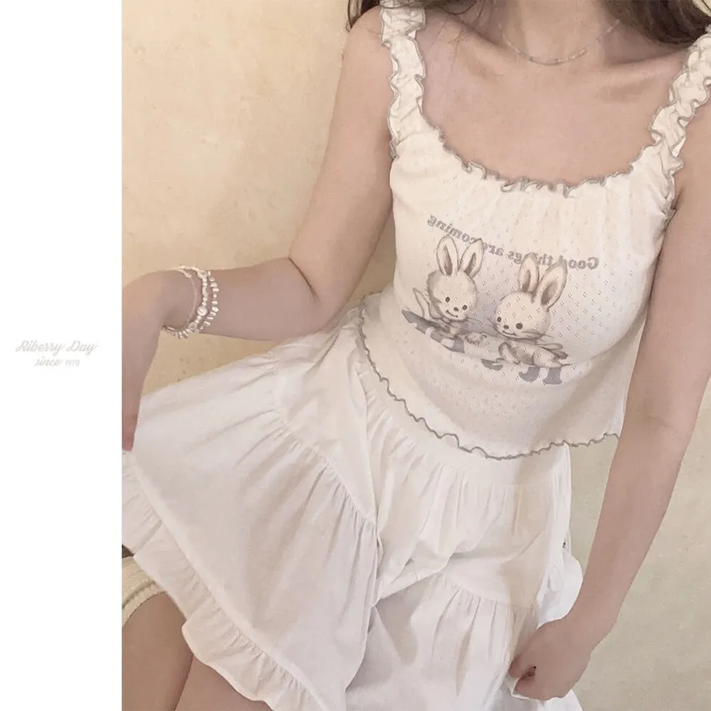 “Good things are coming” cute rabbit lace vest BY6016