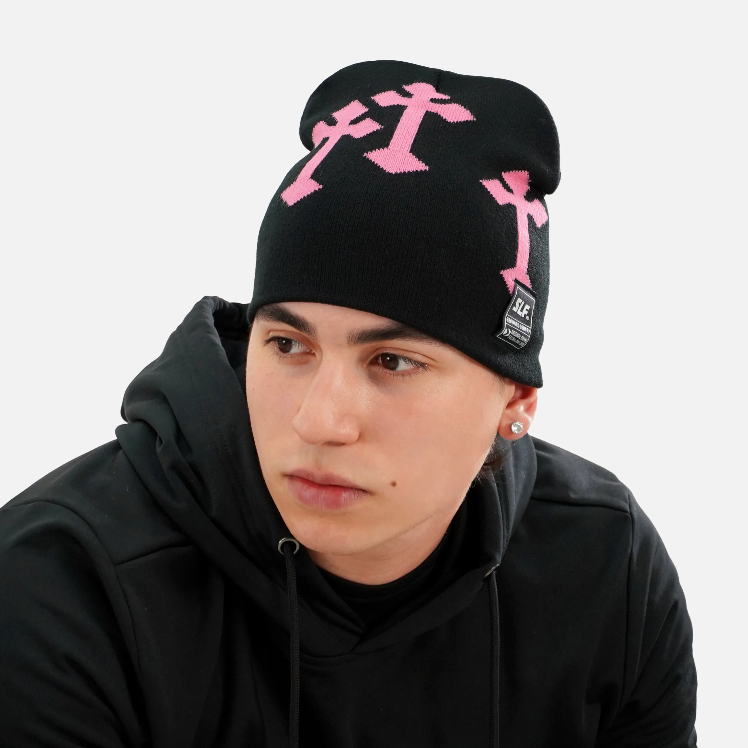 Gothic Cross Black Pink Beanie