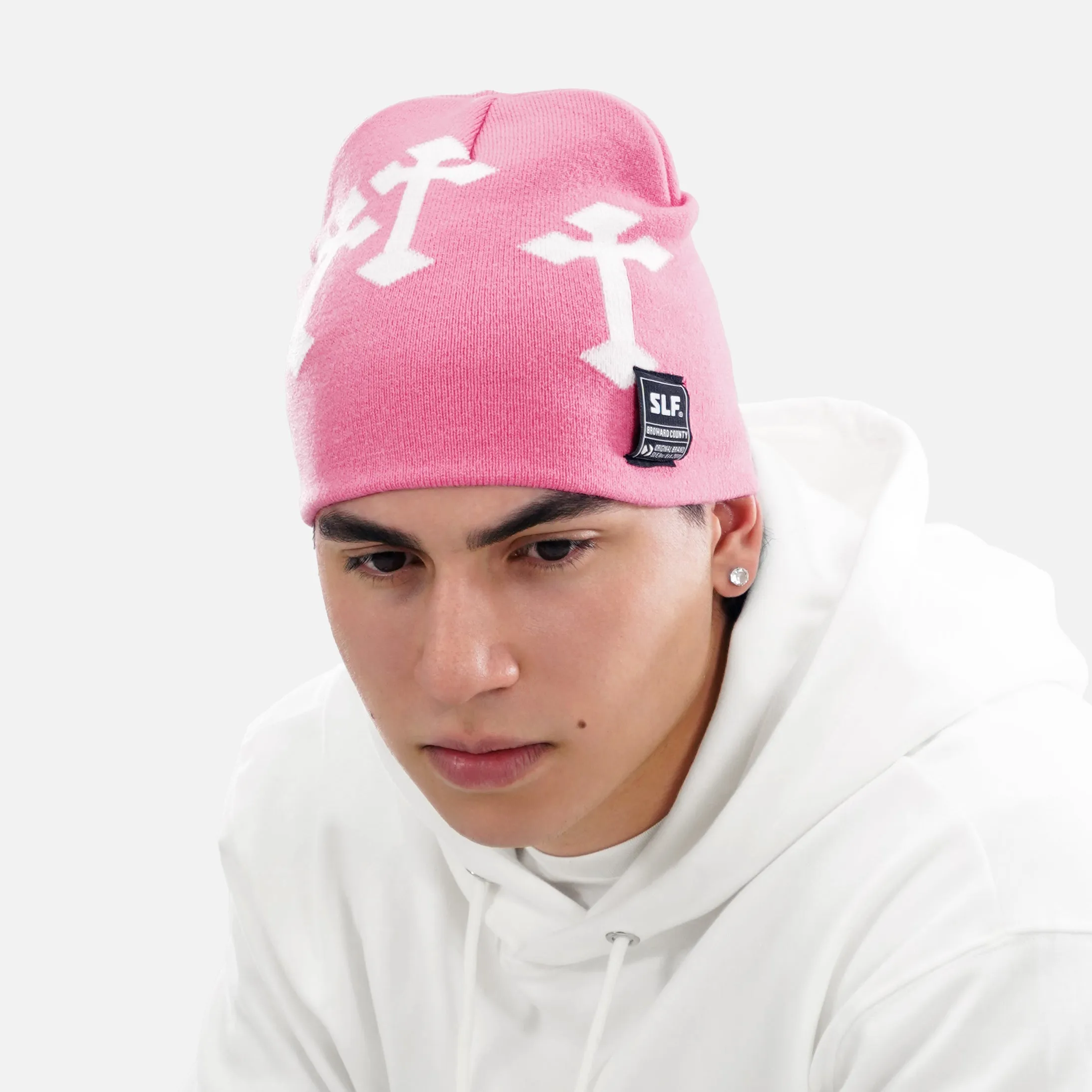 Gothic Cross Pink White Beanie