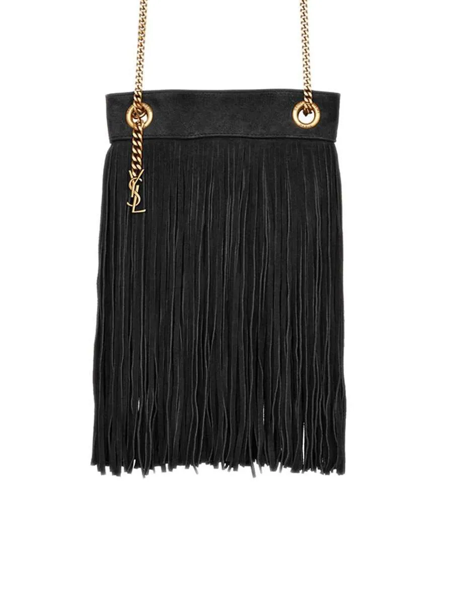 Grace Small Fringed Hobo Bag in Lambskin and Suede