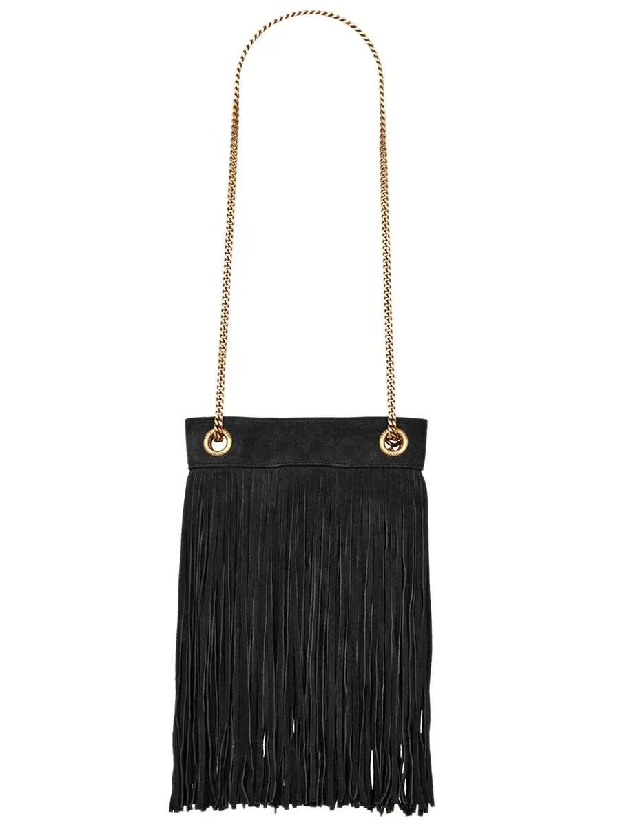 Grace Small Fringed Hobo Bag in Lambskin and Suede