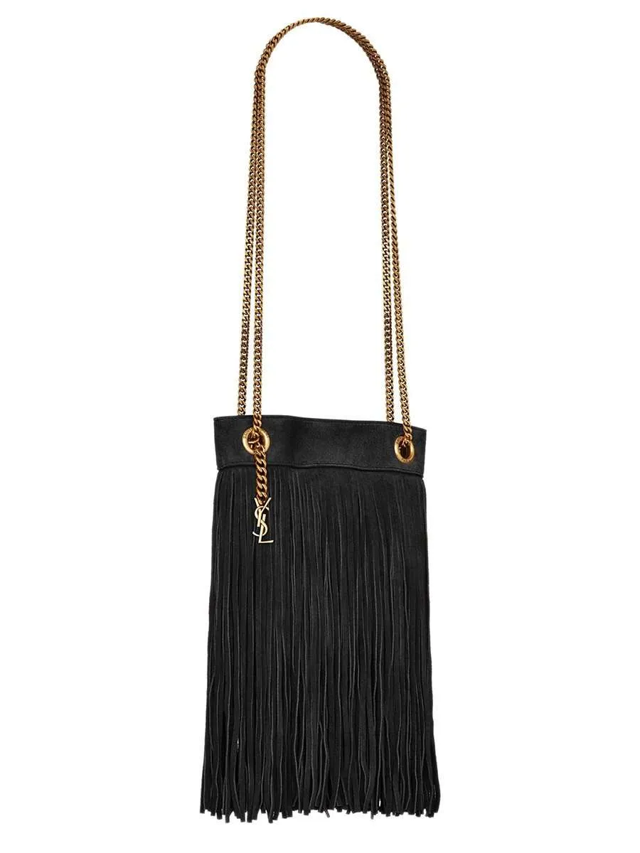 Grace Small Fringed Hobo Bag in Lambskin and Suede