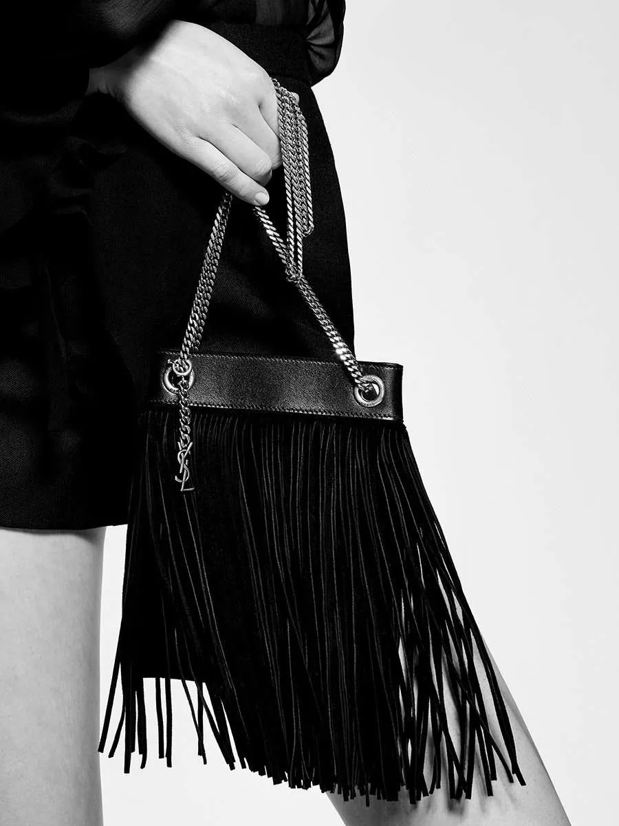 Grace Small Fringed Hobo Bag in Lambskin and Suede