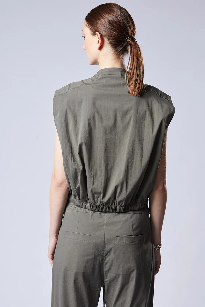 GREEN ZIPPED BLOUSE VEST