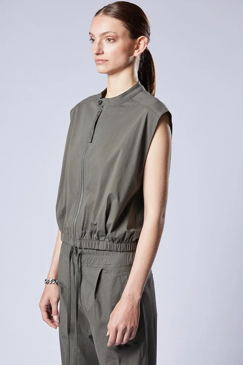 GREEN ZIPPED BLOUSE VEST