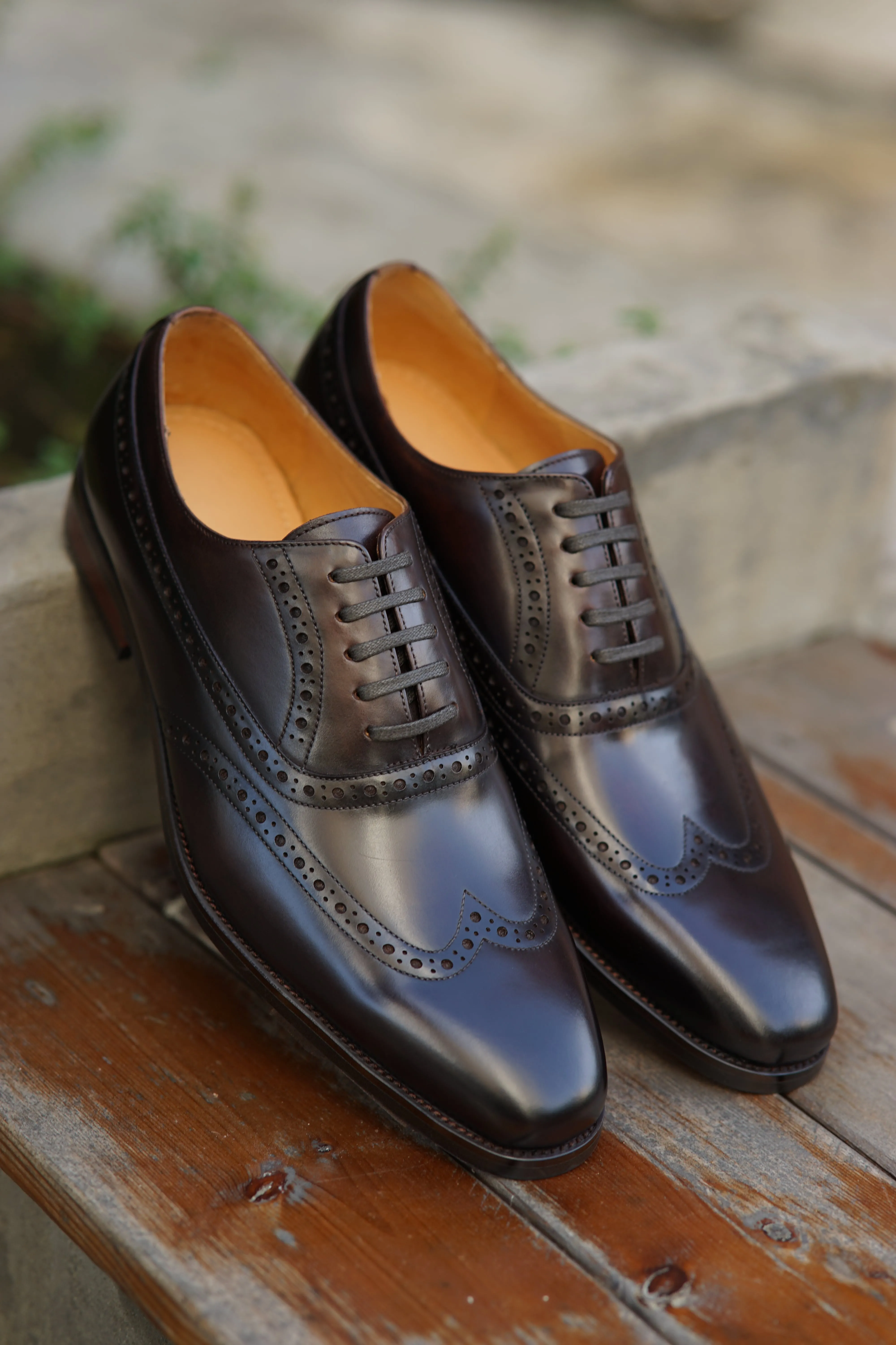 Handmade Burgundy Leather Brogues Oxford Shoes