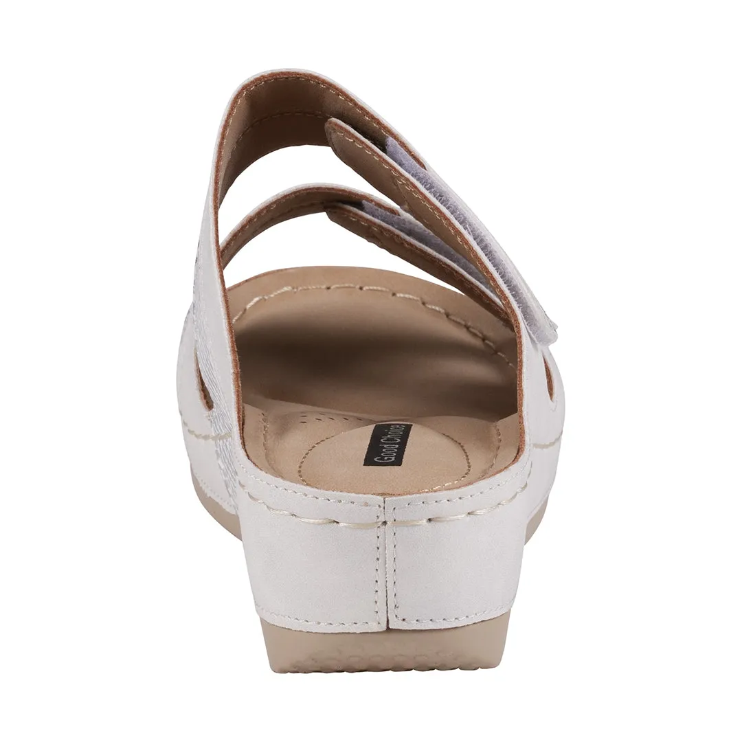 Havana Velcro Two-Tone Double Band White Wedge Sandals