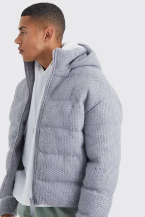 Heavyweight Brushed Knit Quilted Puffer With Hood | boohooMAN UK