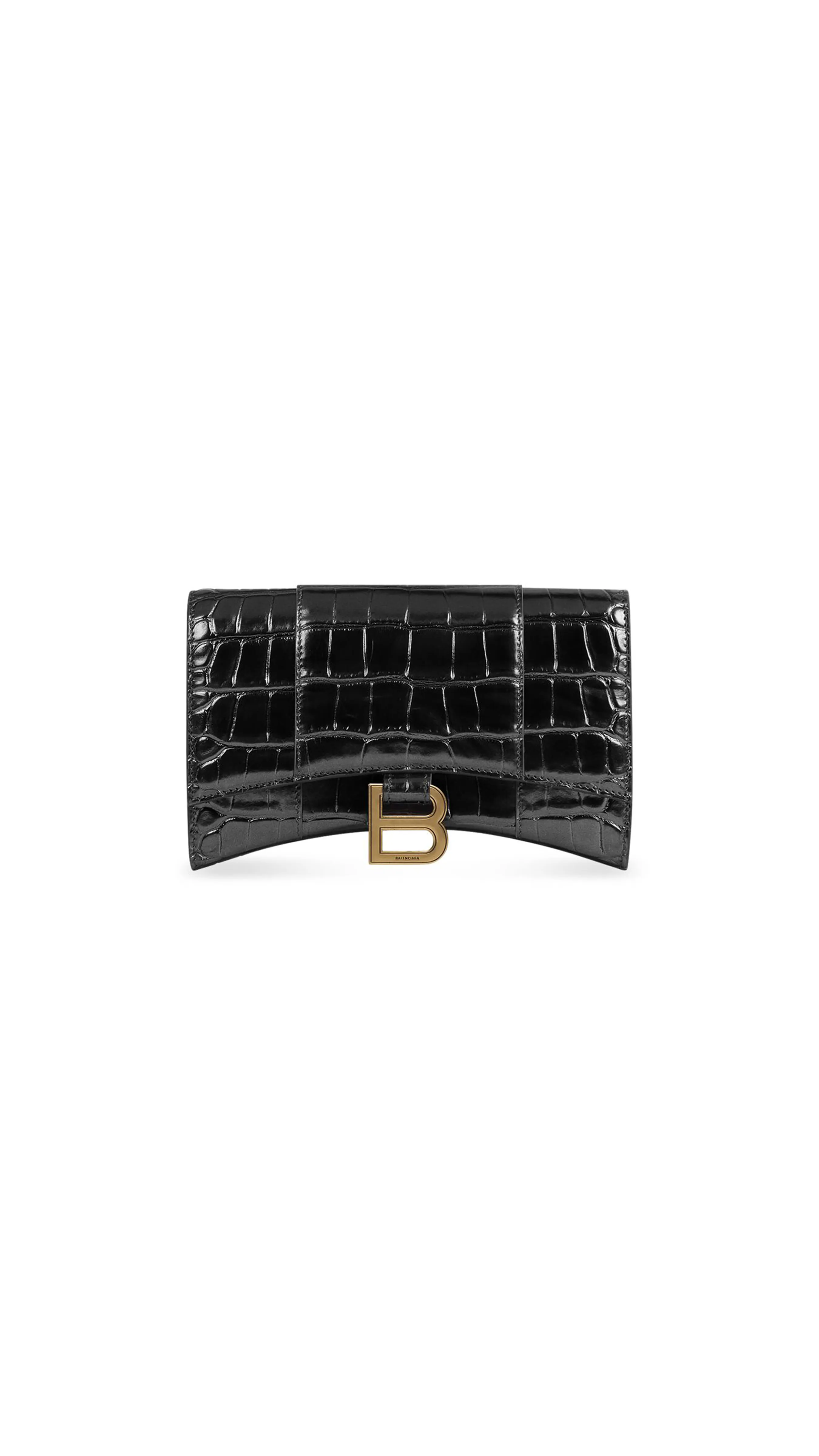 Hourglass Wallet with Chain Crocodile Embossed - Black