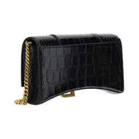 Hourglass Wallet with Chain Crocodile Embossed - Black