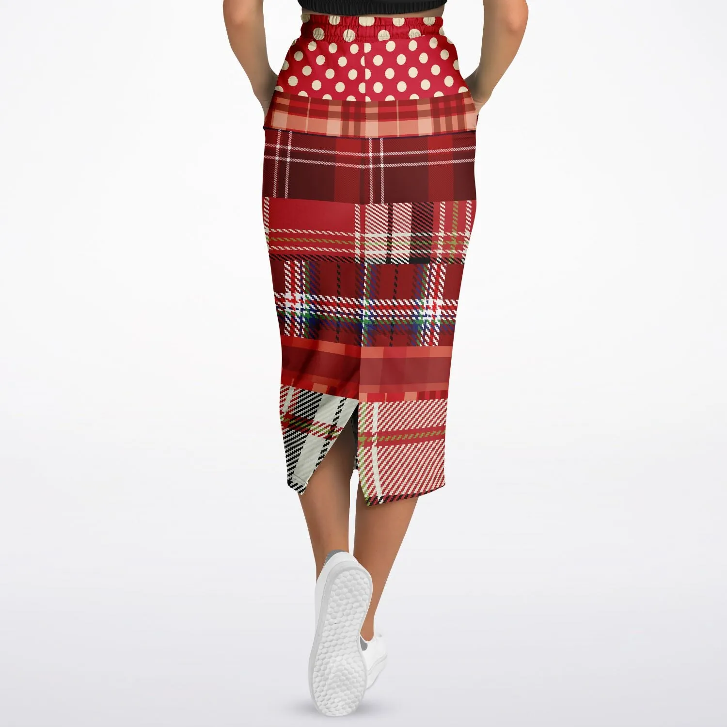 Jersey Salsa Plaid Patchwork Eco-Poly Long Pocket Skirt