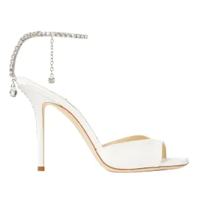 JIMMY CHOO Saeda 100 Crystal-Embellished Heeled Sandals - White